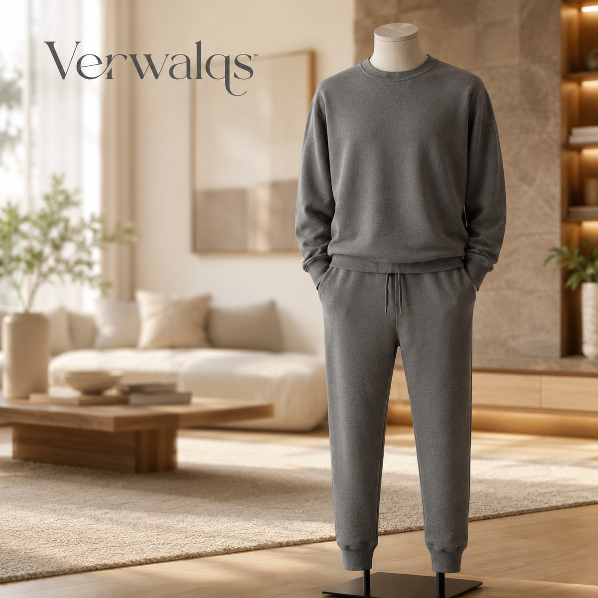 Verwalqs™ RestLine Brushed Jogger Set – Unisex Crewneck Sweatshirt & Pants