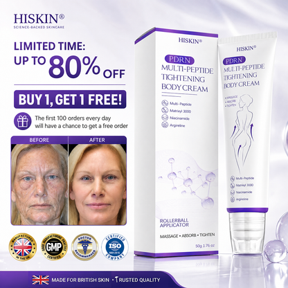 Certified: HISKIN® PDRN Multi-Peptide Massaging Body Roller Cream- Anti-aging, Hydrating, Skin Firming & Lifting, Skin Repair, Even Tone, Acne and Dark Spot Treatment, Wart and Mole Removal, and Psoriasis Relief.