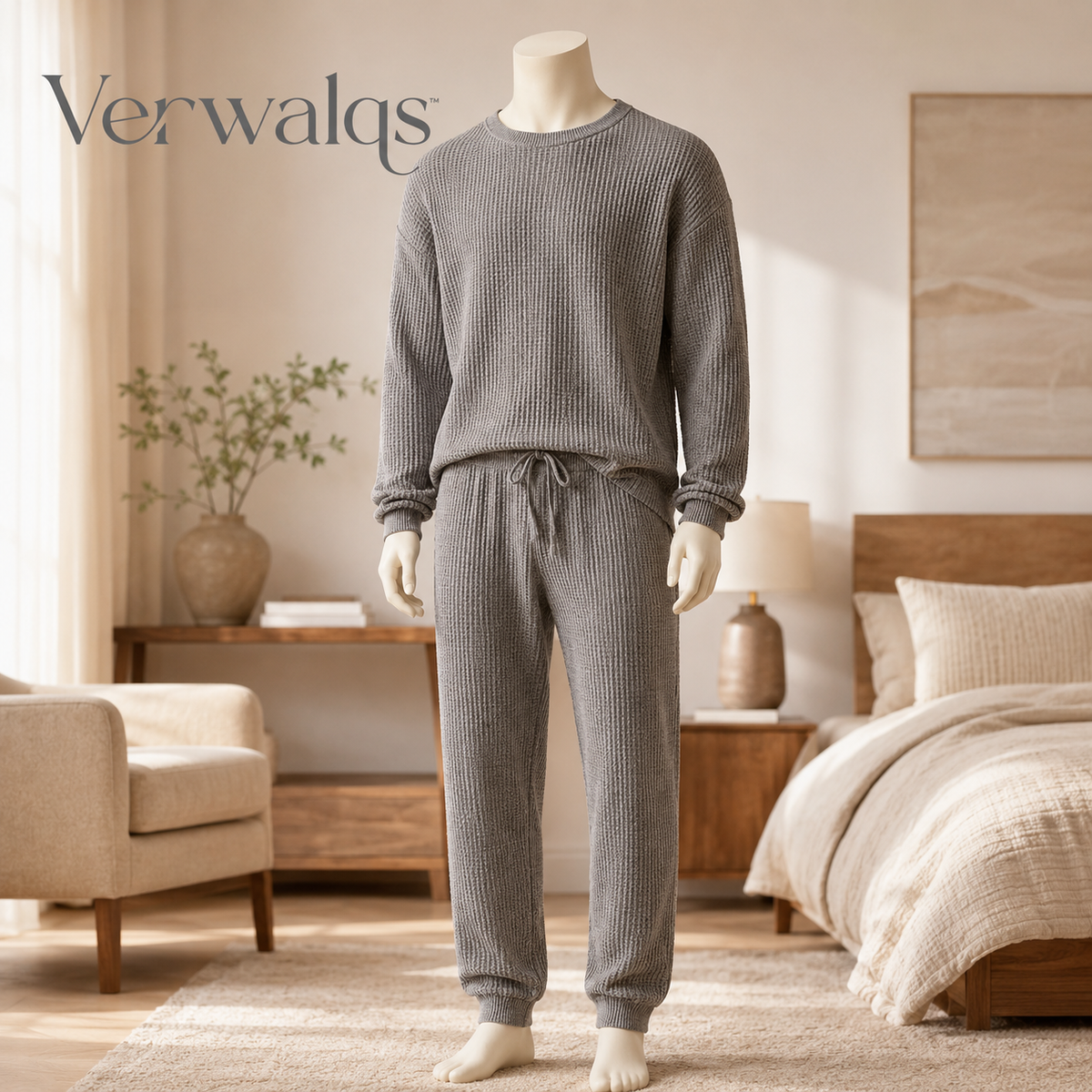 Verwalqs™ StillAir Waffle Lounge Set – Unisex Long-Sleeve Top & Relaxed Pants