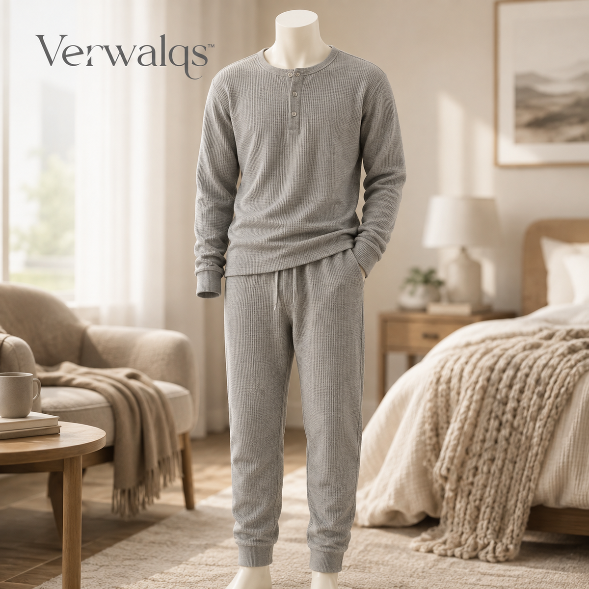 Verwalqs™ WarmRhythm Thermal Henley Set – Unisex Winter Pajama Top & Pants
