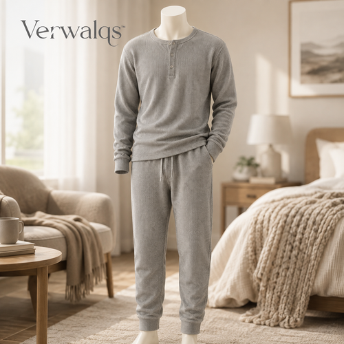 Verwalqs™ WarmRhythm Thermal Henley Set – Unisex Winter Pajama Top & Pants