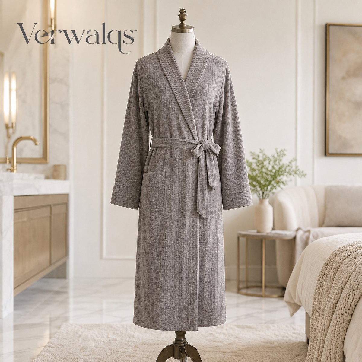 Verwalqs™ SoftStructure Ribbed Wrap Robe – Unisex Lightweight Belted Bathrobe