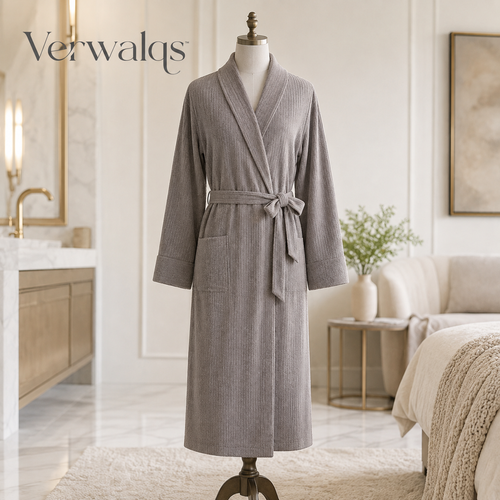 Verwalqs™ SoftStructure Ribbed Wrap Robe – Unisex Lightweight Belted Bathrobe